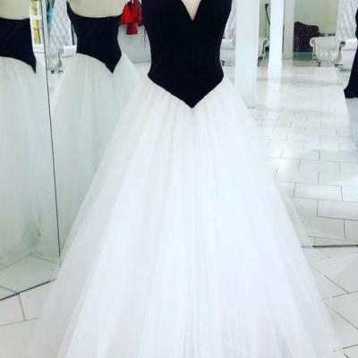 Simple Black Corset Long Prom Dress A Line White Tulle Formal Evening Party Gowns,Plus Size Bridesmaid Dress 