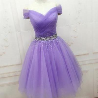 Sexy Lavender Tulle Short Homecoming Dress, A Line Short Cocktail Party Gowns ,Sweet 16 Prom Gowns 