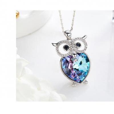 Crystals from Swarovski Necklace Women Pendants S925 Sterling Silver Jewelry OWL Bijoux New 2019 Women Jewelry 