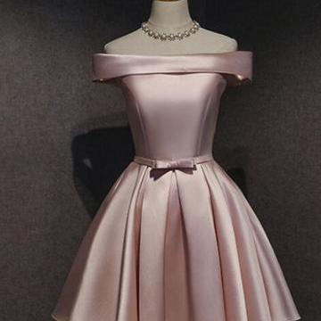 Sexy A Line Pink Satin Short Bridesmaid Dress Off Shoulder Mini Maid Of Honor Gowns ,Sexy Girls Homecoming Party Dress 