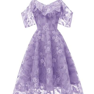 Light Lavender Short Lace Dress A Line Women Bridesmaid Party Gowns Soft Lace Homecoming Maix Dresses Cheap. Mini Party Gowns ,Short Summer Dress, Above Length pARTY gOWNS 