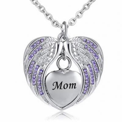 Mom Cremation Jewelry for Ashes Keepsake Angel Wing Urn Necklace Stainless Steel Waterproof Memorial Pendant