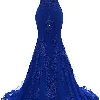 Off Shoulder Royal Blue Tulle Mermaid Prom Dress Plus Size Prom Party Gowns Cheap Formal Evening Dresses 