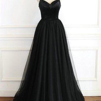 Cheap Black Tulle A Line Long Evening Dress Custom Made Women Pageant Gowns ,Prom Gowns Black 