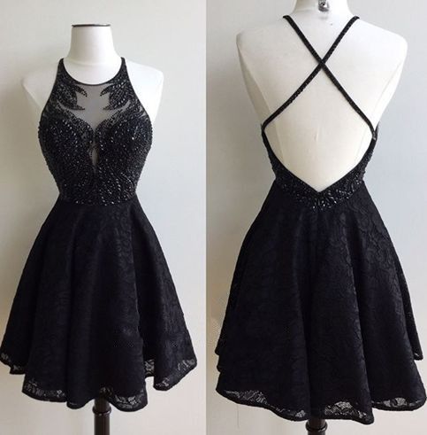 Elegant Black Lace Short Prom Dresses Back Open Sexy Beaded Graduation Dress Mini Off Shoulder Homecoing Party Gowns