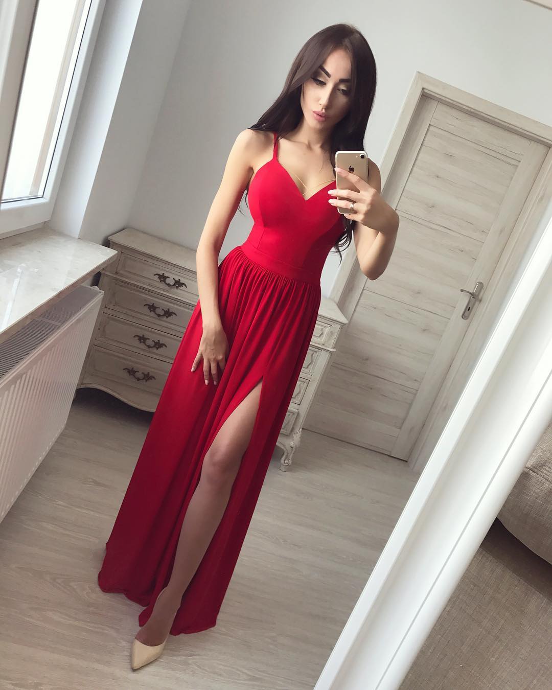 Red Spaghetti Straps Prom Dress High Slit Girls Party Dresses .floor Length Graduation Gowns , Women Formal Dress.a Line Party Gowns