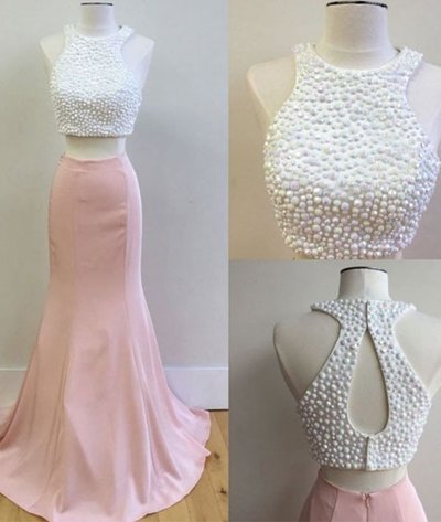 Charming Prom Dress,two Pieces Evening Dress,sexy Evening Party Dress, Pink Prom Gowns ,mermaid Prom Gowns ,crystal Gowns ,2018 Women Formal