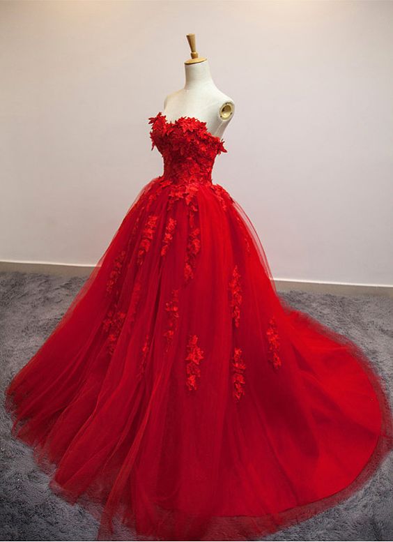 Generous Prom Dress,floral Prom Dress, Quinceanera Prom Dress,fashion Prom Dress, Party Dress, 2018 Evening Dress，off Shoulder Red Quinceanera
