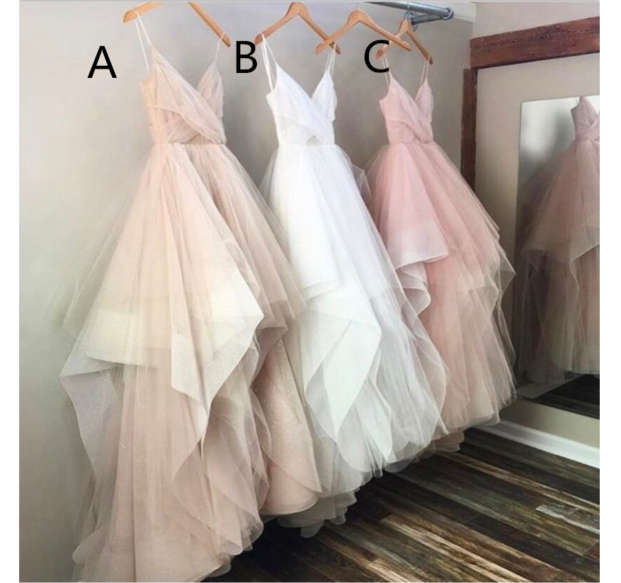 Spaghetti Straps Sweetheart Prom Dress,asymmetry Tulle Prom Dresses,unique Wedding Dress,evening Dress,plus Size Prom Gowns,party Dresses，2018