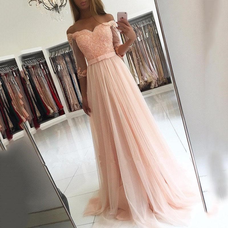 Sexy Pink Vestidos De Baile Sweetheart A-line Tulle With Lace Appliques Bead Elegant Prom Dresses Long Evening Party Gowns Dress，2018 Lace
