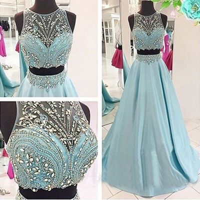 2 Piece Prom Gown,two Piece Prom Dresses,evening Gowns,2 Pieces Party Dresses,evening Gowns,sparkle Formal Dress For Teens，2018 Summer Gowns，