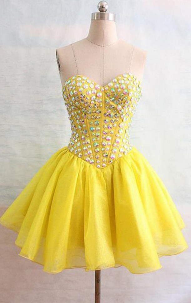 Homecoming Dresses Pink Sleeveless Laced Up Beaded Short Sweetheart Neckline A Lines，yellow Mini Cocktail Dresss,plus Size Wedding Party Gowns