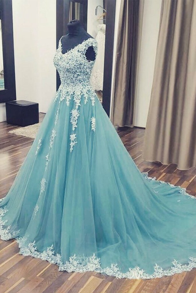 Appliques Tulle Prom Dress, Sexy Sleeveless Prom Dresses, Long Ball Gowns, Formal Evening Dress，2018 Arabic Evening Dress , Women Party Gowns