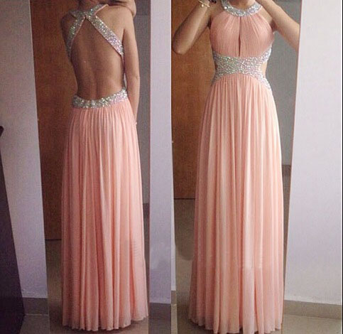 Sexy Backless Chiffon Prom Dresses Crystals Beaded Party Dresses Floor Length Women Dresses ,2018 Sparkly Beaded Formal Evening Dresses, Sexy