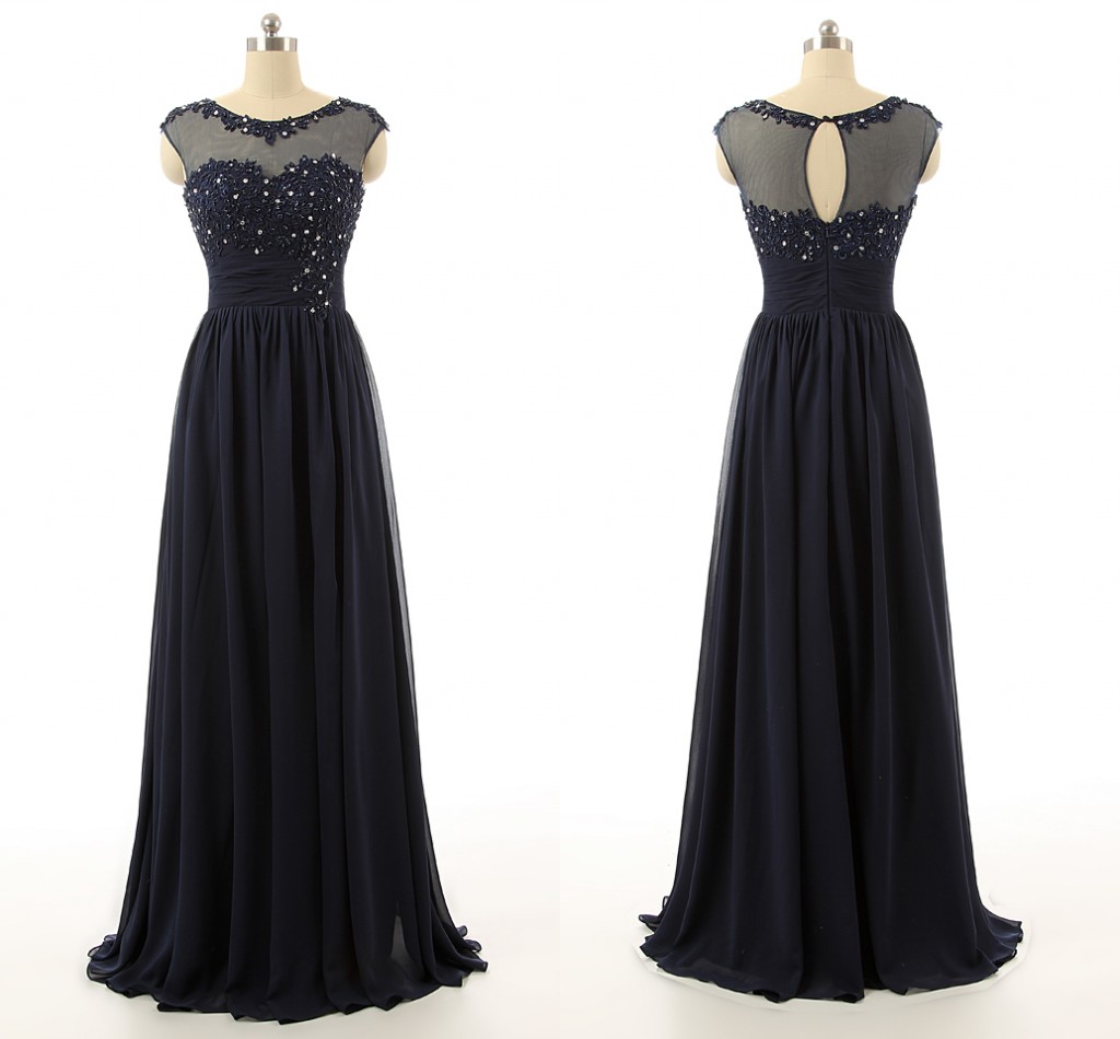 Scoop Neck Long Chiffon Prom Dresses Crystals Beaded Women Dresses,navy Blue Mother Of The Bride Dresses.plus Size Formal Evening Dresses