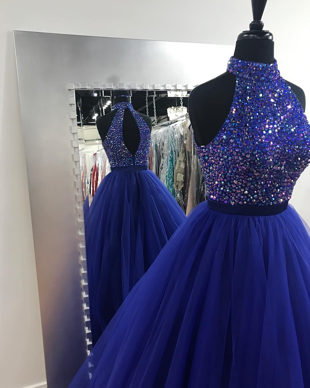 shiny royal blue dress