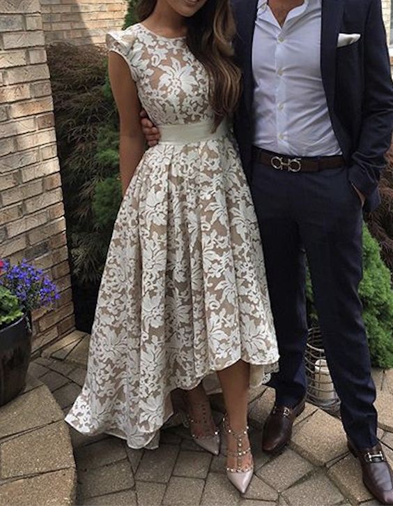 Charming High Low Scoop Champagne Lace Prom Party Dress With Sash Charming High Low Scoop Champagne Lace Prom Party Dress With Sash 2018 Bridesmaid Dresses Custom Made Wedding Gowns