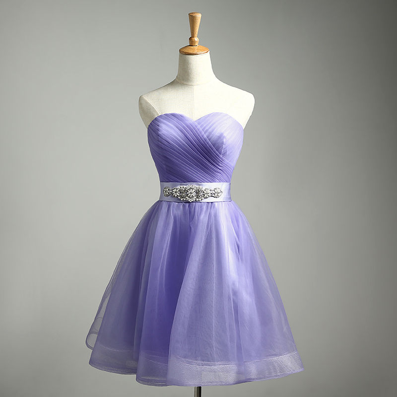 2018 Lavender Tulle Homecoming Dresses Plus Size Sweet Cocktail Dresses Belt With Beaded Custom Made Graduation Gowns