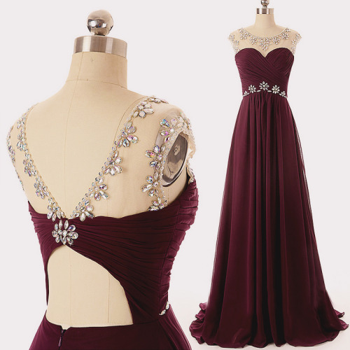 Lovely High Quality Maroon Long Chiffon Beaded Prom Dresses 2018, Prom Gowns, Evening Dresses Long ,plus Size Formal Women Gowns
