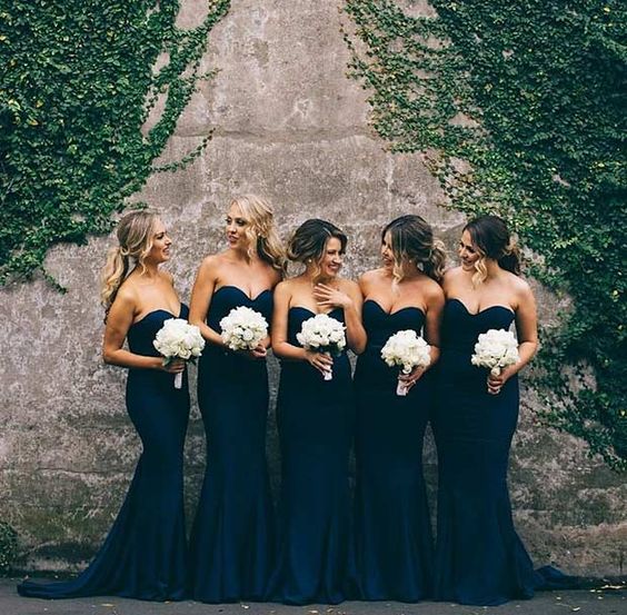 Navy Blue Bridesmaid Dress Strapless Mermaid Navy Blue Bridesmaid Dress Strapless Mermaid Dresses 2018 Plus Size Sweetheart Wedding Party Gowns