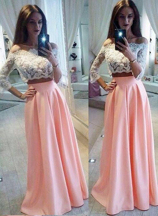 Charming Prom Dress, Appliques Prom Dresses, Long Evening Dress, Party Gown,2018 Two Pieces Long Prom Dresses, Plus Size Wedding Party Gowns