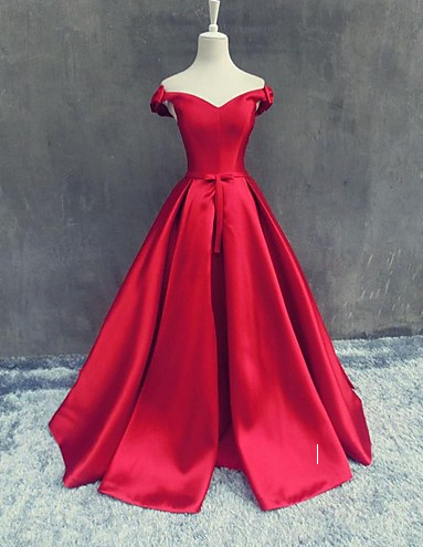 Off The Shoulder Red Prom Dress,long Prom Dresses,charming Prom Dresses,evening Dress Prom Gowns, Formal Women Dress,prom Dress，2018 Red Satin