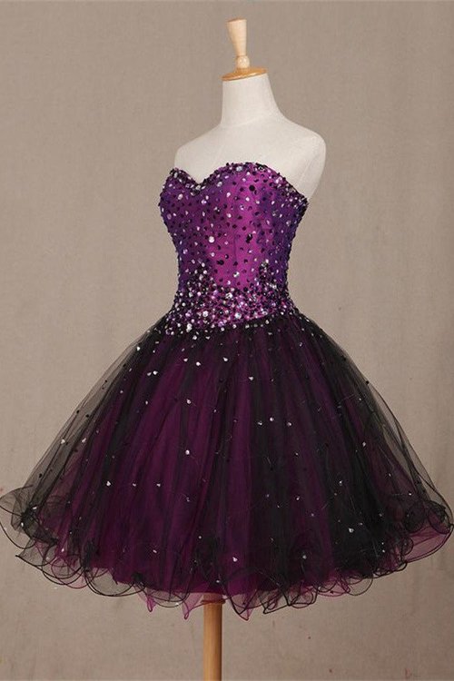 Sweetheart Homecoming Dress,sexy Party Dress,charming Homecoming Dress,graduation Dress,homecoming Dress，2018 Purple Tulle Mini Cocktail Dress,