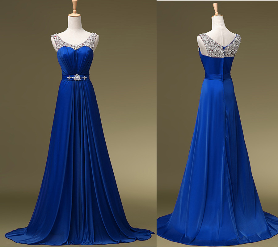 2018 Plus Size Beaded Prom Dresses 2018 Royal Blue Chiffon Long Prom Gowns Off Shoulder Wedding Party Dress, A Line Prom Gowns , Off Shoulder