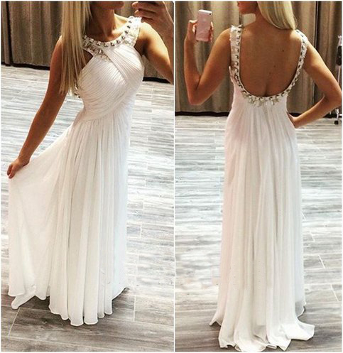 Backless Prom Dresses,white Prom Dress,backless Prom Gown,open Back Prom Dresses,open Backs Evening Gowns, Evening Gown,chiffon Party Dressfor