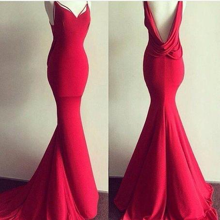 Red Long Prom Dress, 2018 Mermaid Long Prom Dress, Formal Evening Dress， Sexy Backless Prom Gowns , Formal Evening Dress, Wedding Party Gowns