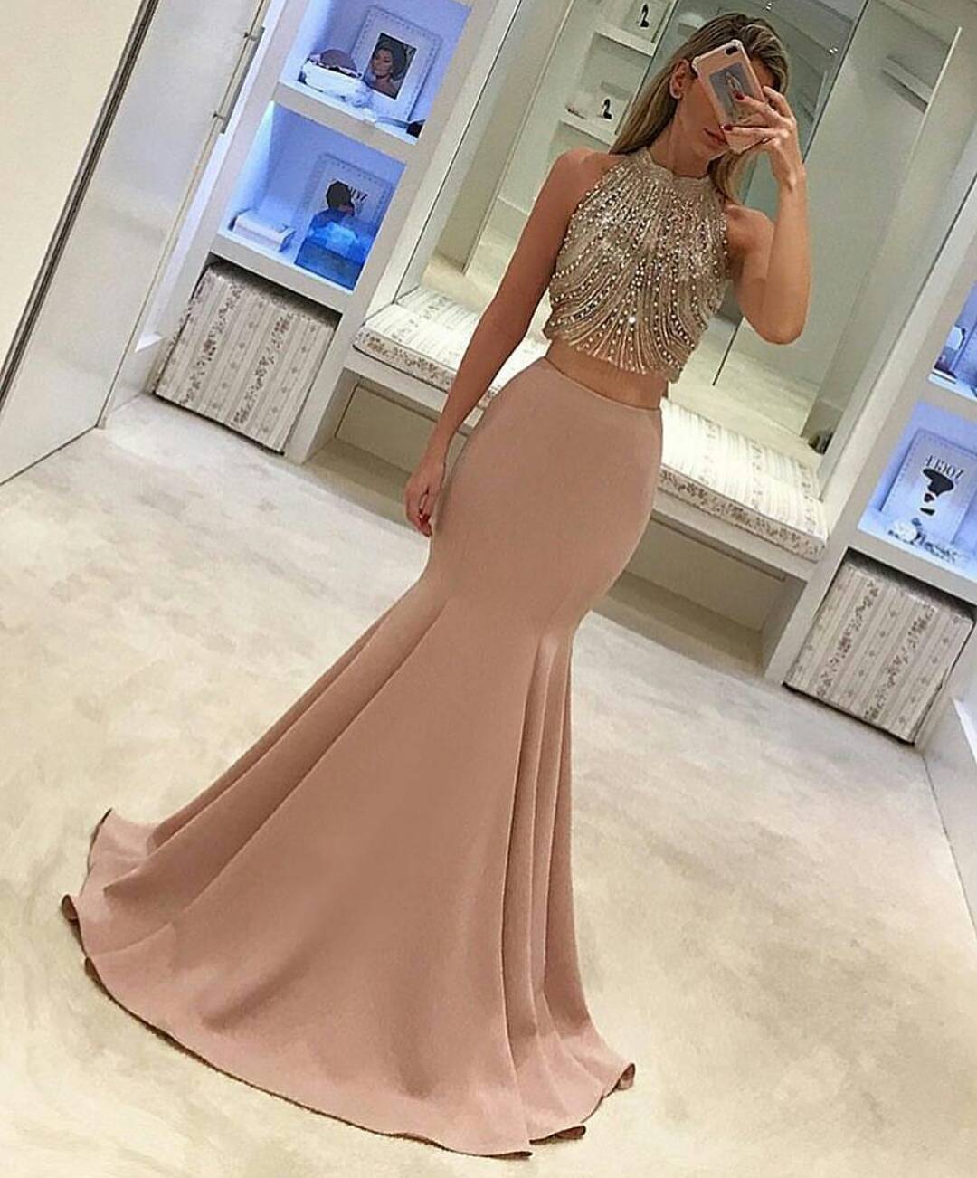 Sparkly Crystal Mermaid Prom Dresses With Beaded Sleeveless Fomal
