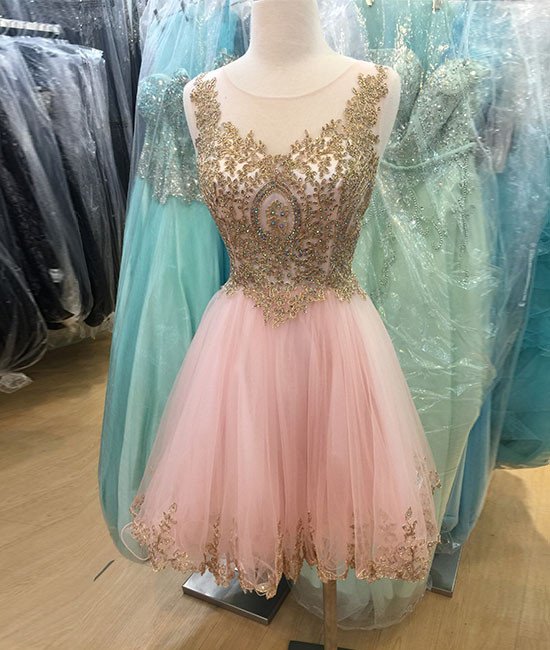 Homecoming Dresses,pink Tulle Short Prom Dress For Teens, Pink Homecoming Dress,.2018 Sexy Gold Lace Cocktail Dresses, Wedding Girls Gowns .women