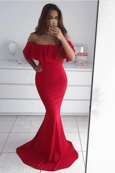 2018 Plus Size Mermaid Prom Dresses ,off Shoulder Wedding Party Dress, Red Prom Gowns ,women Party Gowns ,custom Made Wedding Women Gowns .