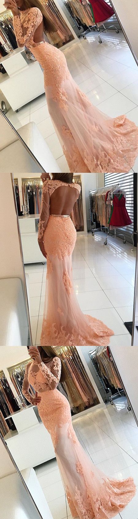 Long Sleeves Prom Dresses,sexy Prom Dresses,elegant Prom Dress,open Back,pink Dress,mermaid Evening Dress,2018 Sexy Back Open Wedding Party Gowns