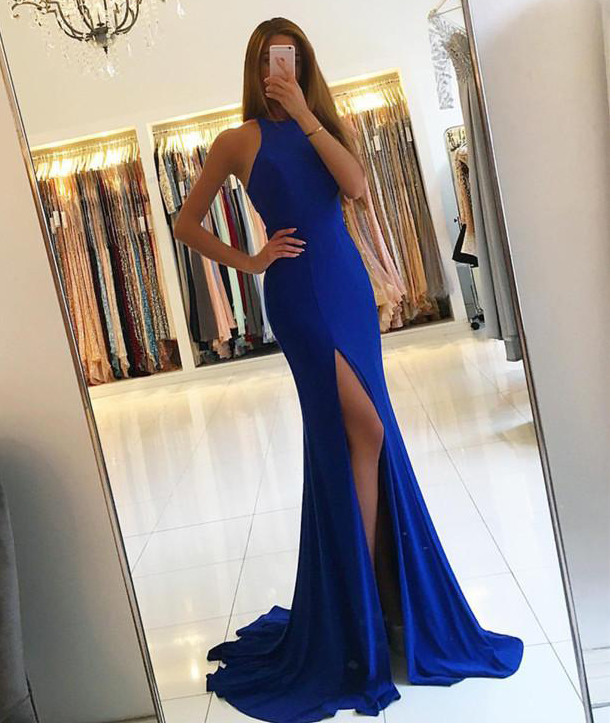 Cut Out Waist Royal Blue Prom Dresses,long Mermaid Evening Dresses Prom Gowns Prom Dress，plus Size Women Party Dresses, Arabic Evening Dresses,