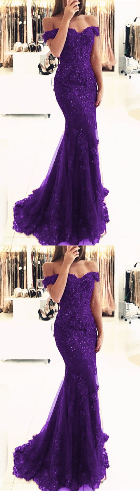 purple lace mermaid prom dresses beaded v neck evening gowns off the shoulder prom dress,2018 Plus Size Women Party Dresses,Girls Pageant Gowns ,A Line Party Dresses 