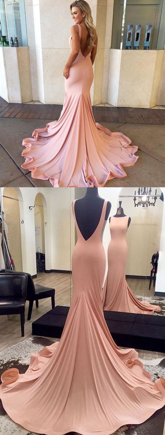 Gorgeous Blush Pink Prom Dress,jersey Mermaid Prom Dresses,sexy Backless Evening Gowns,long Dress 2018 Sexy Backless Women Party Dresses, Girls