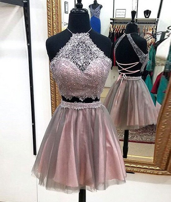 Two Piece Prom Dress,tulle Prom Dress,two Pieces Homecoming Dress,short Homecoming Dresses, Backless Graduation Dress,prom Party Dress,2018 2