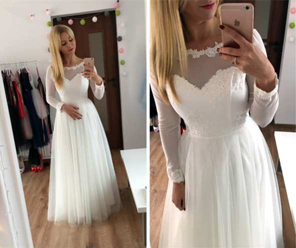 Long Sleeve White Prom Dress, Tulle Prom Dresses, Long Evening Dress,2018 Sexy Long Sleeve Women Party Gowns ,,a Line Women Party Dresses,