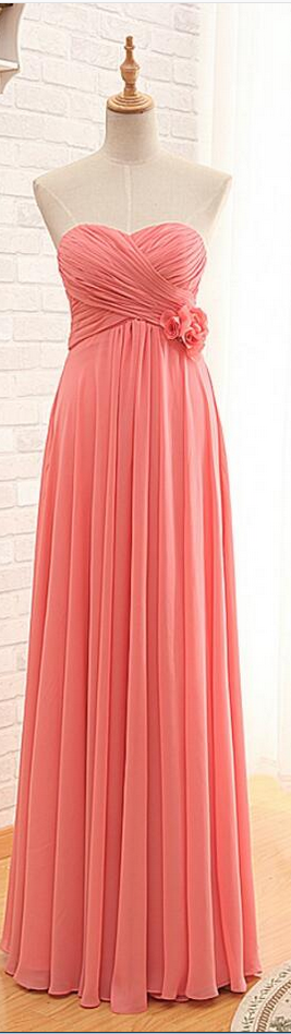 Floor Length A-line Empire Bridesmaid Dress,coral Bridesmaid Dress ,2018 Plus Size Women Party Dresses,hand Made Flowers Prom Gowns ,brides Maid
