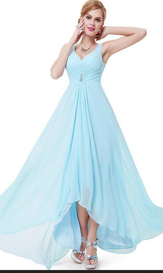 Light Blue Chiffon Plunge V Sleeveless Floor Length A Line Wedding Light Blue Chiffon Plunge V Sleeveless Floor Length A Line Wedding Guest Dress