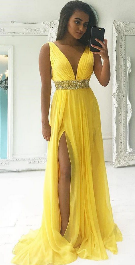 Yellow Prom Dress, Evening Dress, Dance Dress, Graduation School Party –  Promcoming