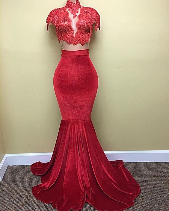 Charming Prom Dress,satin Prom Dress,mermaid Prom Dress,lace Evening Dress,2018 High Neck Lace Mermaid Evening Gowns ,plus Size Women Party Gowns
