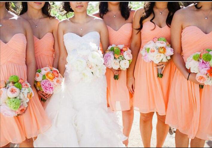 coral bridesmaid dresses short