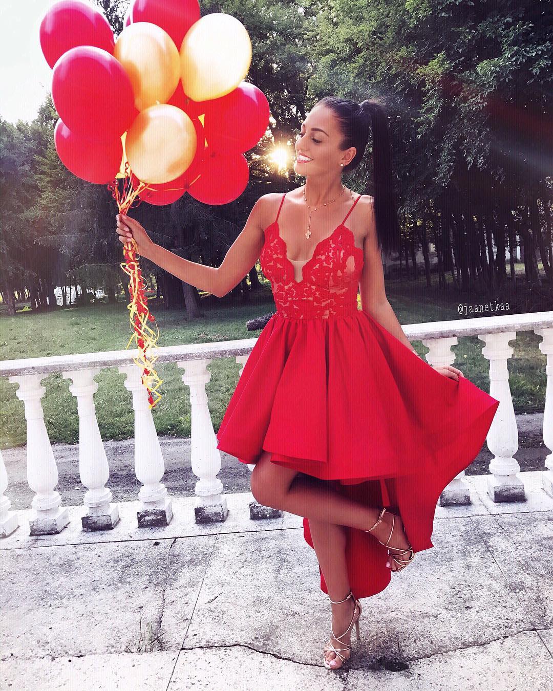Red Short Party Dresses with Straps