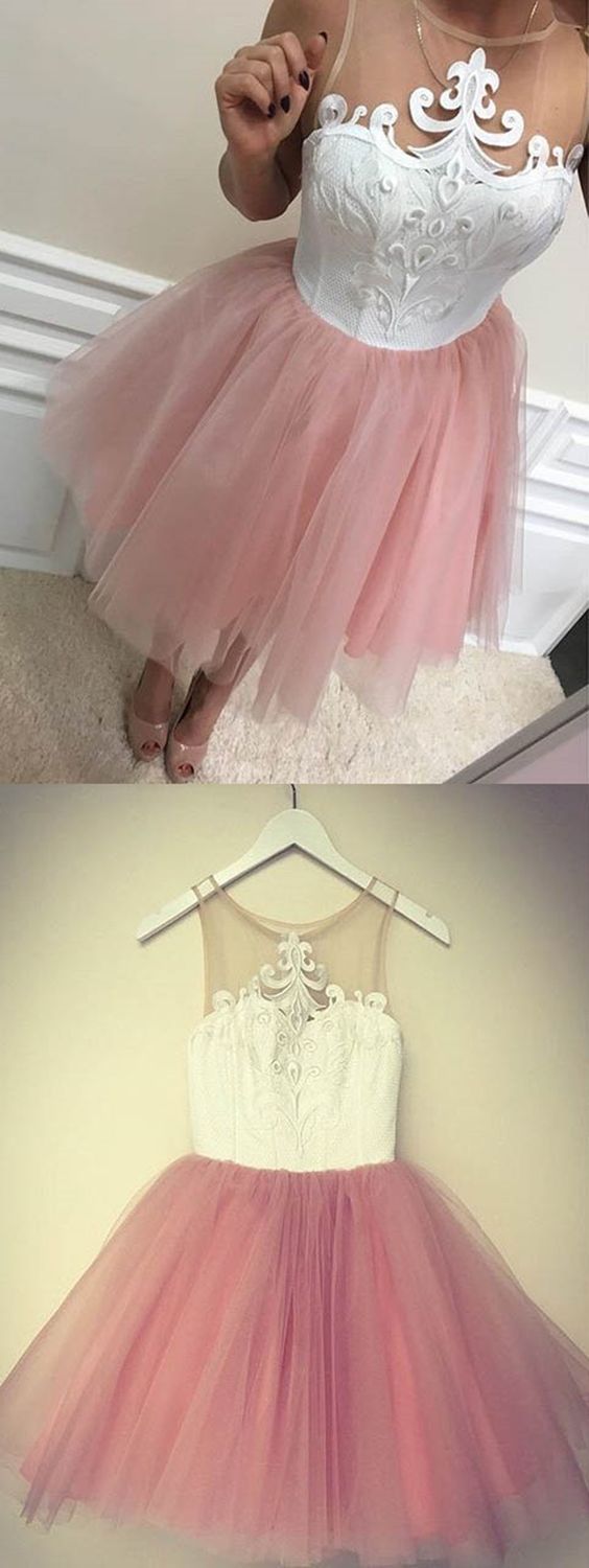 A-line Jewel Sleeveless Short Prom Dress With White Lace ,custom Made Lace Mini Cocktail Gowns ,little Girls Party Gowns .2018 Short Graduation