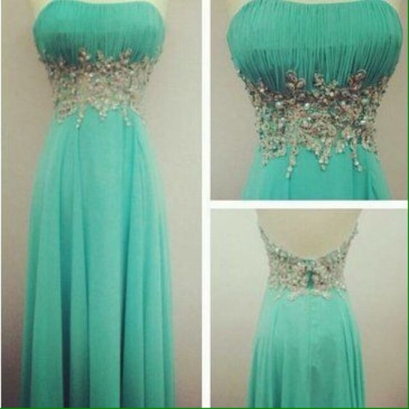 Charming Prom Dress Strapless Prom Dress Chiffon Prom Dress Beading Dress A-line Evening Dress,mint Green Chiffon Long Party Gowns ,sexy Women