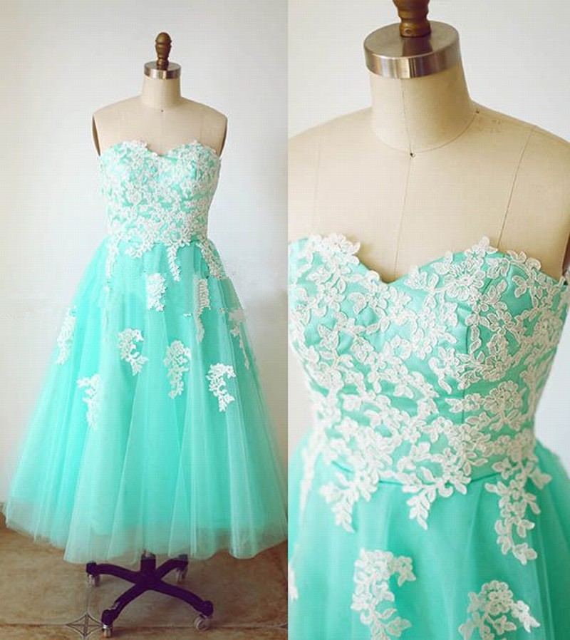 Charming Prom Dress Sweetheart Prom Dress A-line Prom Dress Appliques Prom Dress Tulle Prom Dress,2018 Green Tulle Short Homecoming Gowns ,a Line