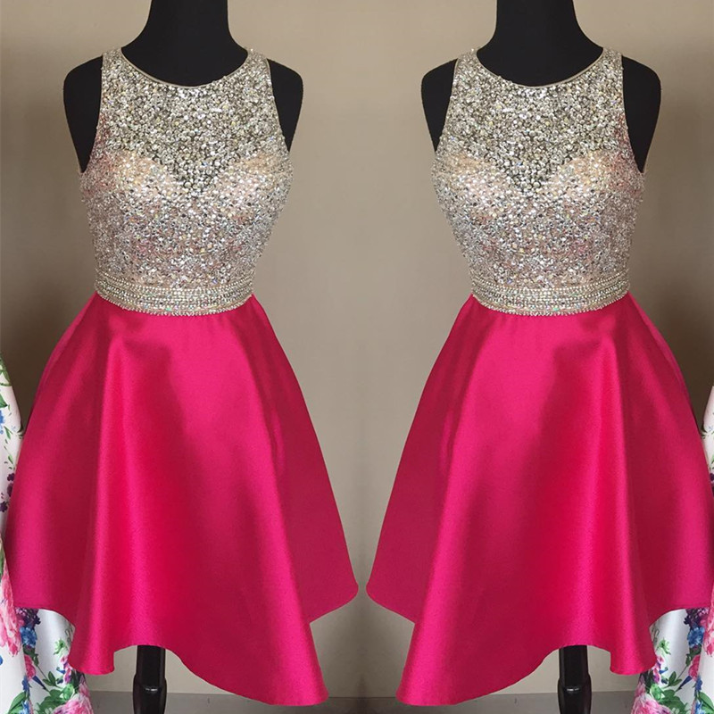 Jewelry Neck Dress,sequins Beaded Homecoming Dress,short Prom Dresses 2018,pink Homecoming Dress,beaded Girls Gowns ,wedding Guest Gowns .short