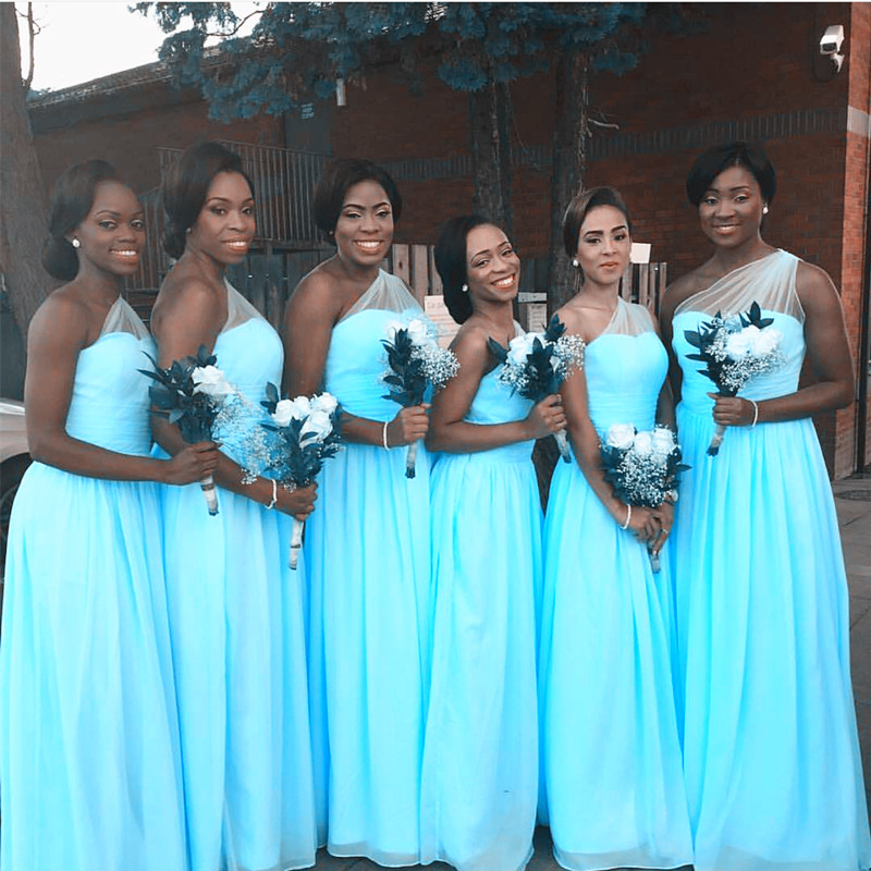 One Shoulder Bridesmaid Dresses Light Blue One Shoulder Bridesmaid Dresses Light Blue Chiffon Dress Maid Of Honor Wedding Party Gowns Custom Made Women